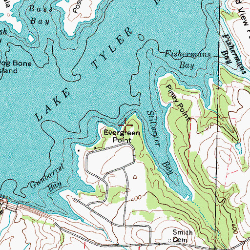 Topographic Map of Evergreen Point, TX