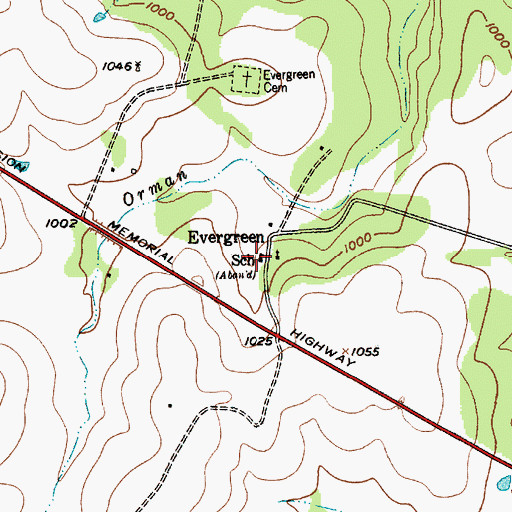 Topographic Map of Evergreen School, TX