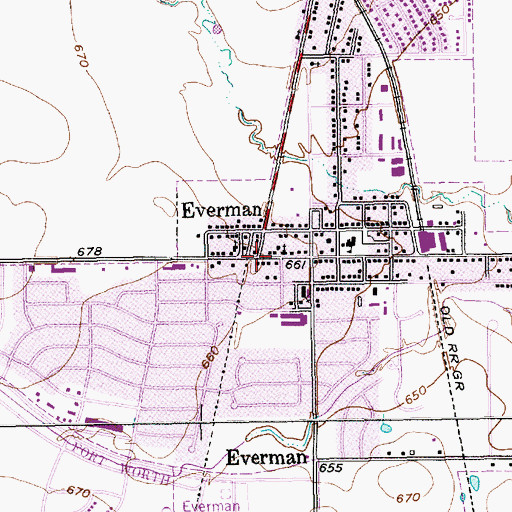 Topographic Map of Everman, TX