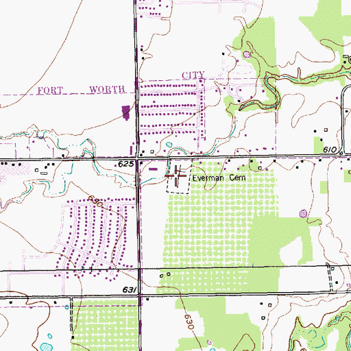 Topographic Map of Everman Cemetery, TX