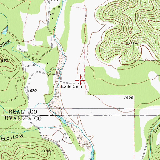 Topographic Map of Exile Cemetery, TX