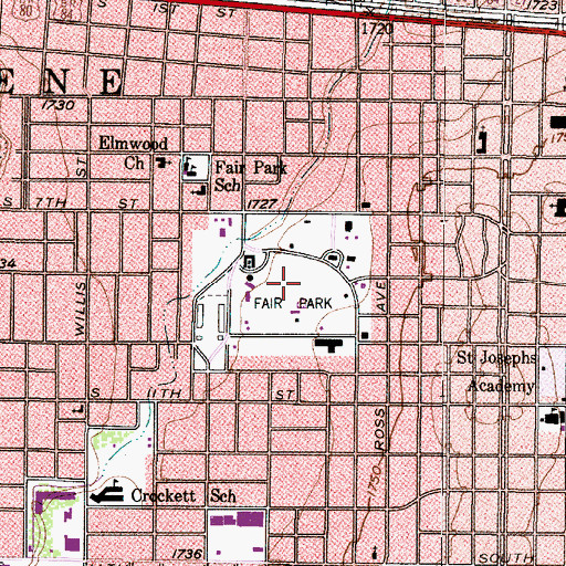 Topographic Map of Fair Park, TX