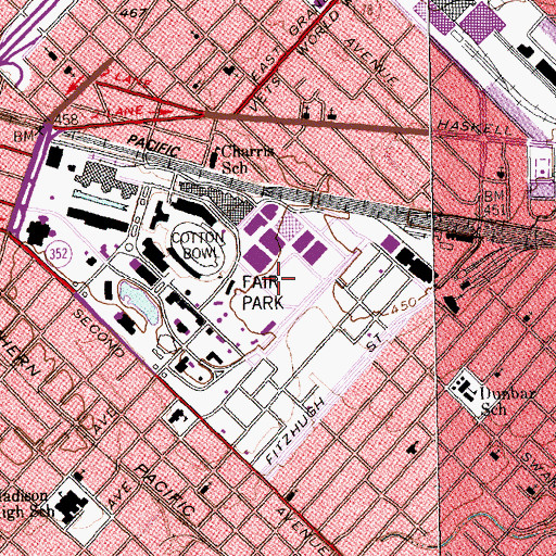 Topographic Map of Fair Park, TX