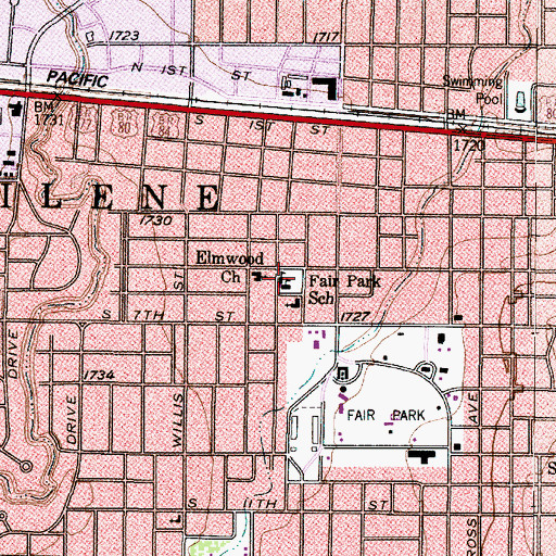 Topographic Map of Fair Park School, TX