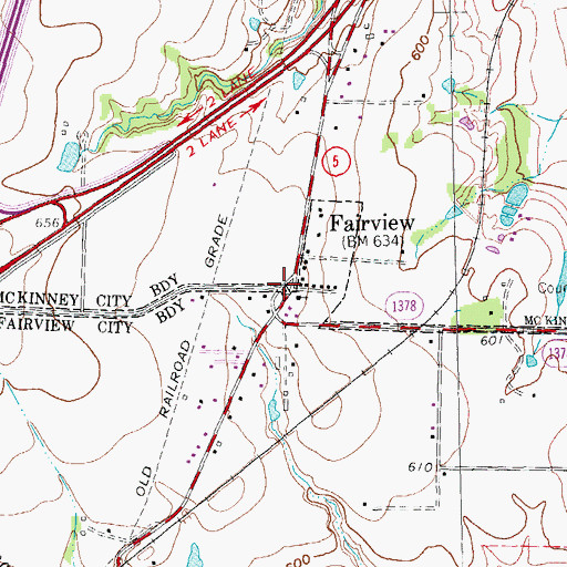 Topographic Map of Fairview, TX