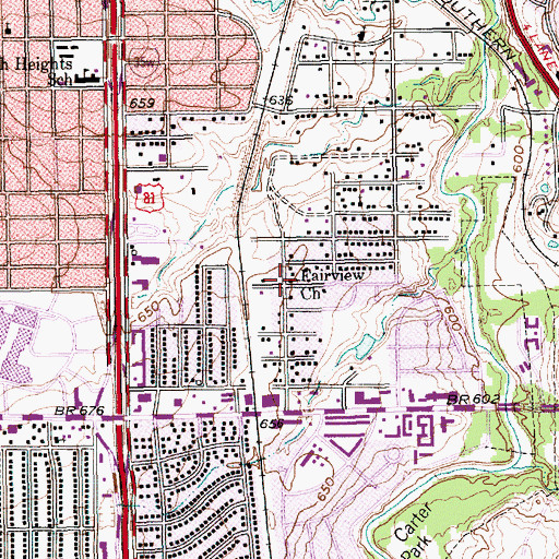 Topographic Map of Fairview Church, TX