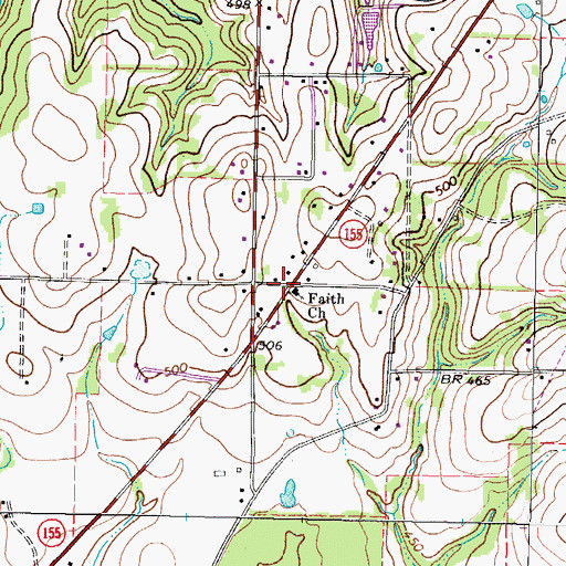 Topographic Map of Faith Church, TX
