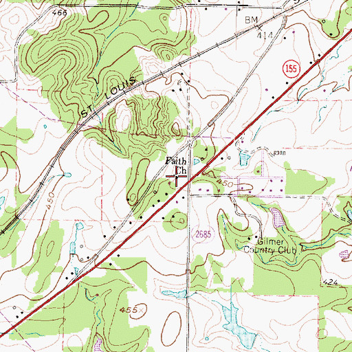 Topographic Map of Faith Church, TX