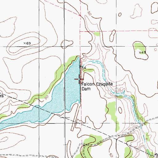 Topographic Map of Falcon Chiquita Dam, TX