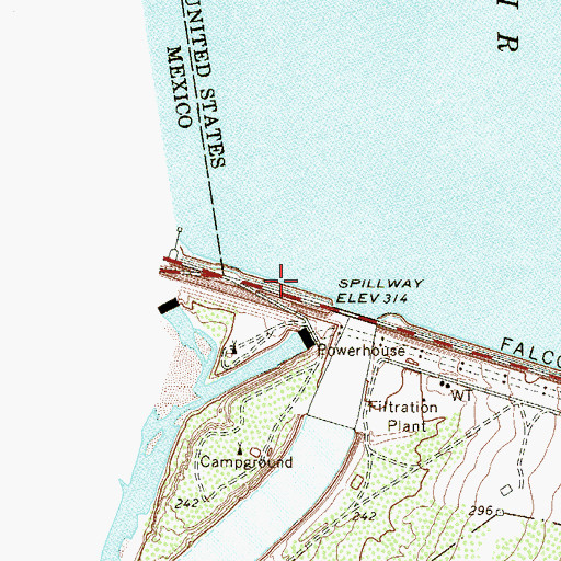 Topographic Map of Falcon Dam, TX