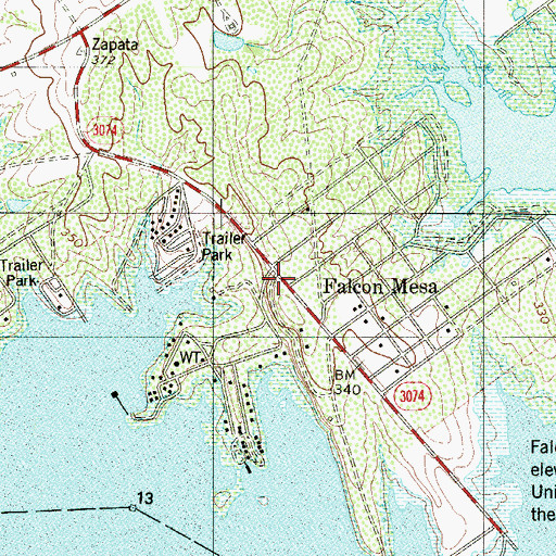 Topographic Map of Falcon Mesa, TX