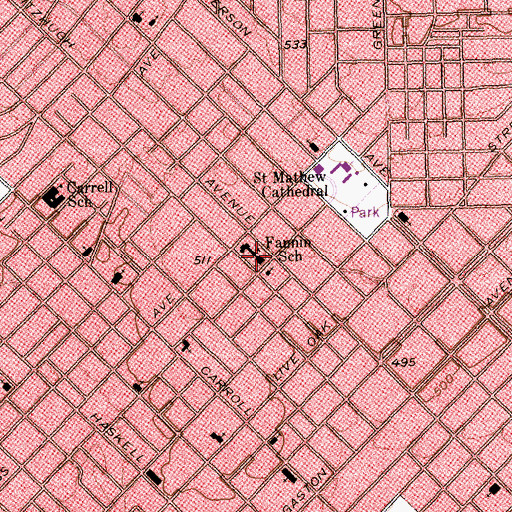 Topographic Map of Fannin School, TX