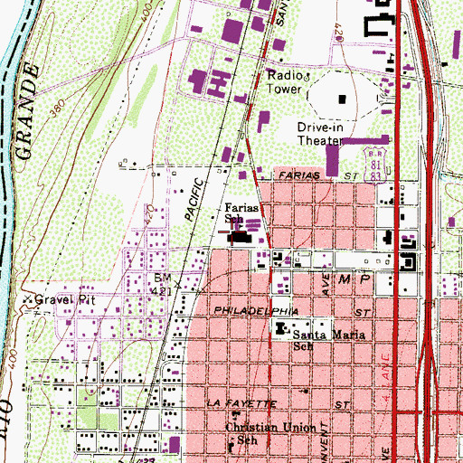 Topographic Map of Farias School, TX