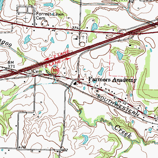 Topographic Map of Farmers Academy, TX