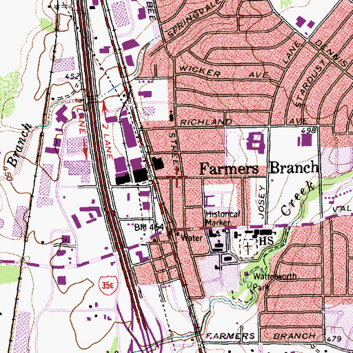 Topographic Map of Farmers Branch, TX
