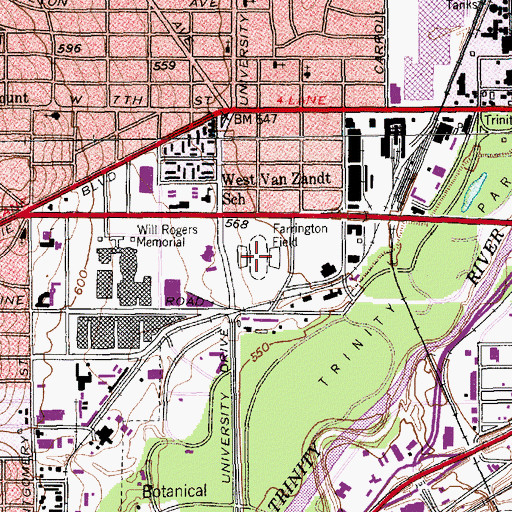 Topographic Map of Farrington Field, TX