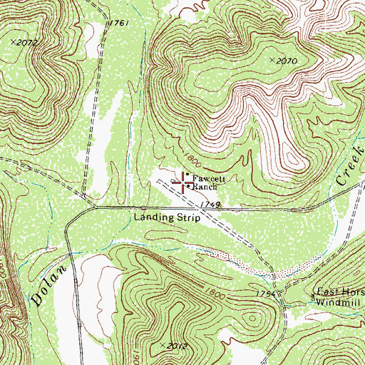 Topographic Map of Fawcett Ranch, TX