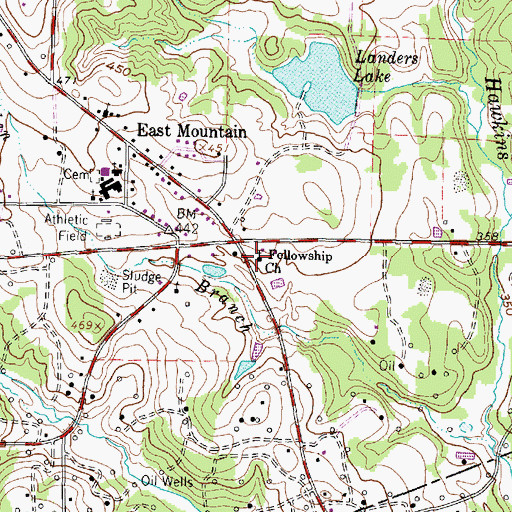 Topographic Map of Fellowship Church, TX