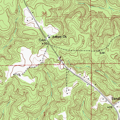Topographic Map of Asbury, AL