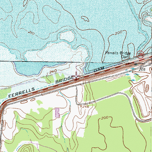 Topographic Map of Ferrells Bridge Dam, TX