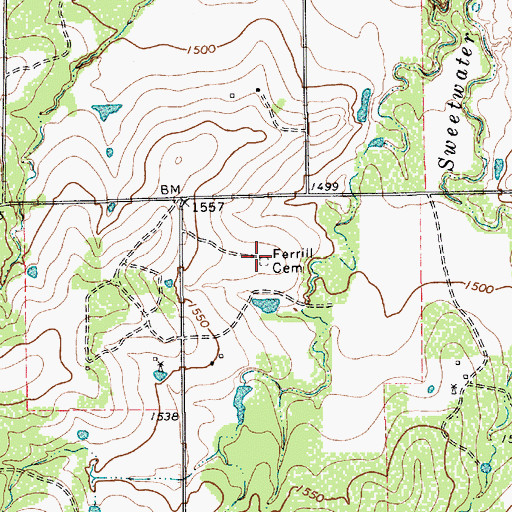 Topographic Map of Ferrill Cemetery, TX