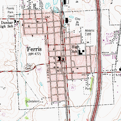 Topographic Map of Ferris, TX