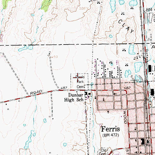 Topographic Map of Ferris Park Cemetery, TX
