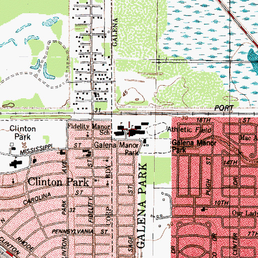 Topographic Map of Fidelity Manor School (historical), TX