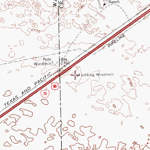 Topographic Map of Fielding Windmill, TX