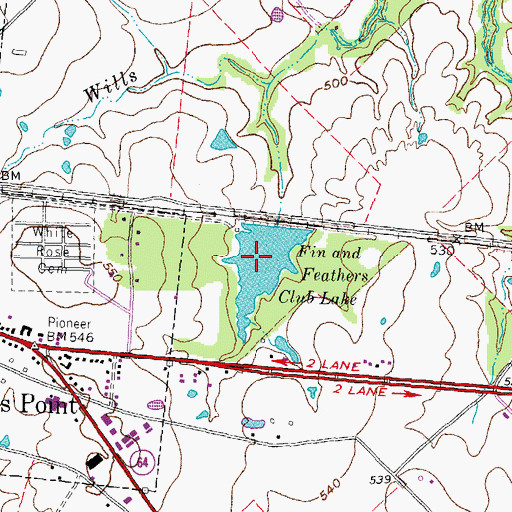 Topographic Map of Fin and Feathers Club Lake, TX