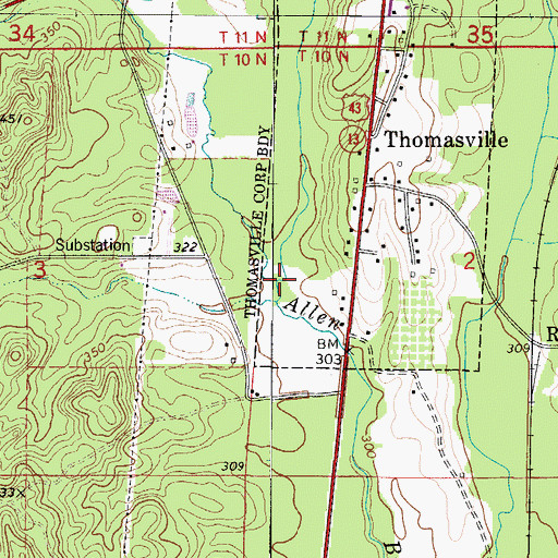 Topographic Map of Bassett Creek, AL