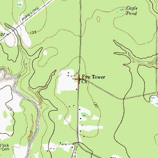 Topographic Map of Fire Tower Church, TX