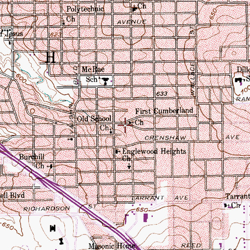 Topographic Map of First Cumberland Church, TX