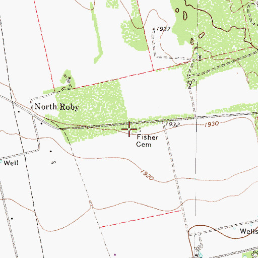 Topographic Map of Fisher Cemetery, TX