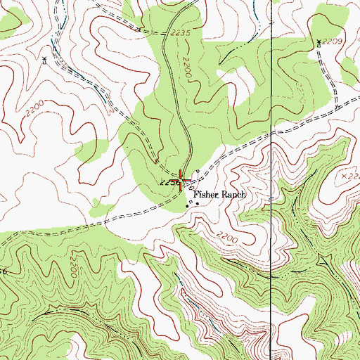 Topographic Map of Fisher Ranch, TX
