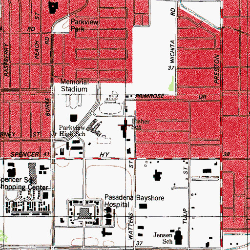 Topographic Map of Fisher School, TX