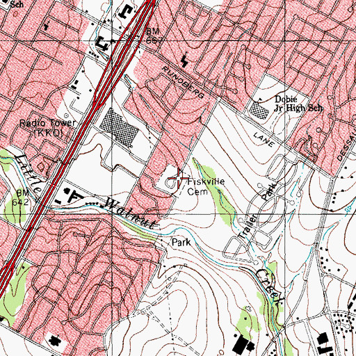 Topographic Map of Fiskville Cemetery, TX