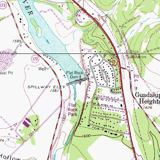 Topographic Map of Flat Rock Dam, TX
