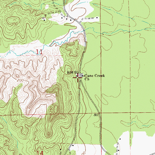 Topographic Map of Cane School (historical), AL