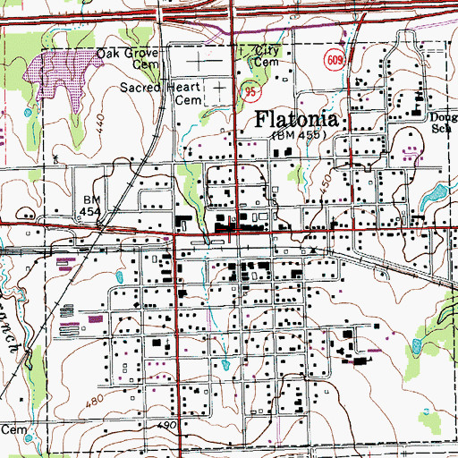 Topographic Map of Flatonia, TX