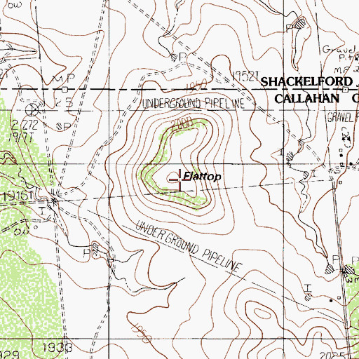 Topographic Map of Flattop, TX