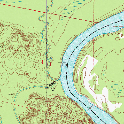 Topographic Map of Cedar Creek Landing (historical), AL