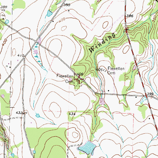 Topographic Map of Flewellen Cemetery, TX