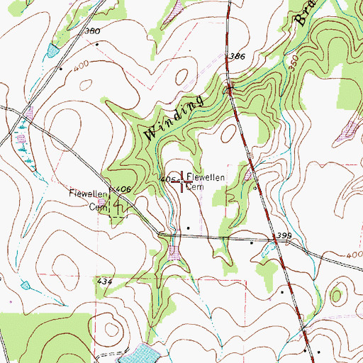 Topographic Map of Flewellen Cemetery, TX