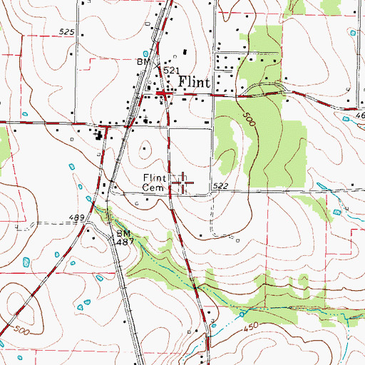 Topographic Map of Flint Cemetery, TX
