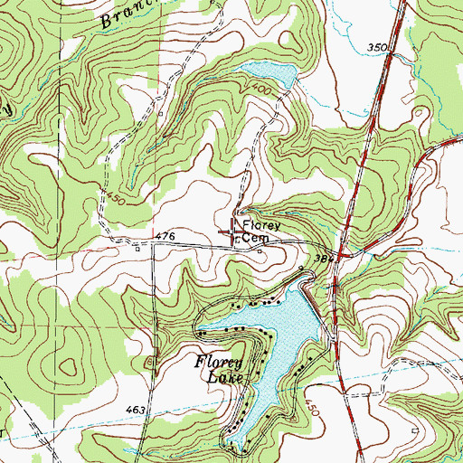 Topographic Map of Florey Cemetery, TX