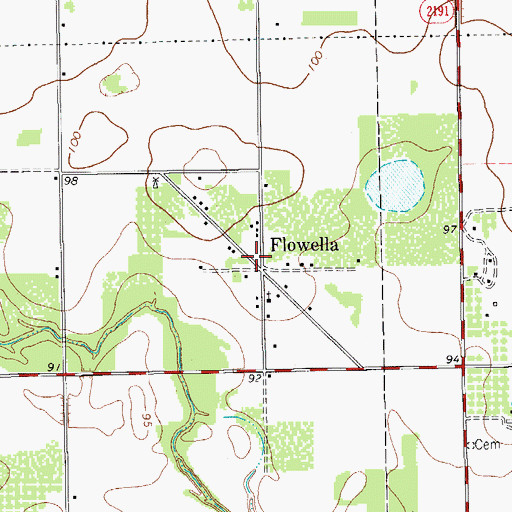 Topographic Map of Flowella, TX
