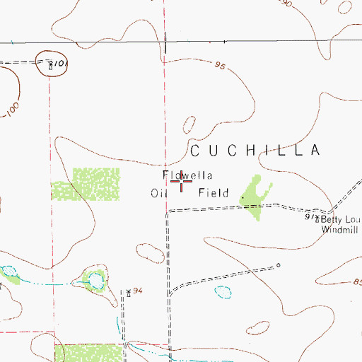 Topographic Map of Flowella Oil Field, TX