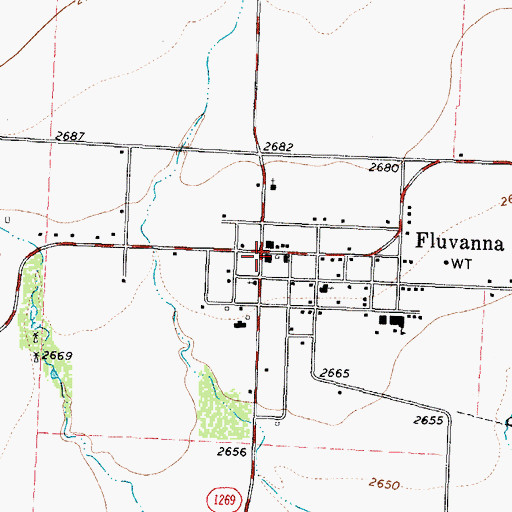 Topographic Map of Fluvanna, TX