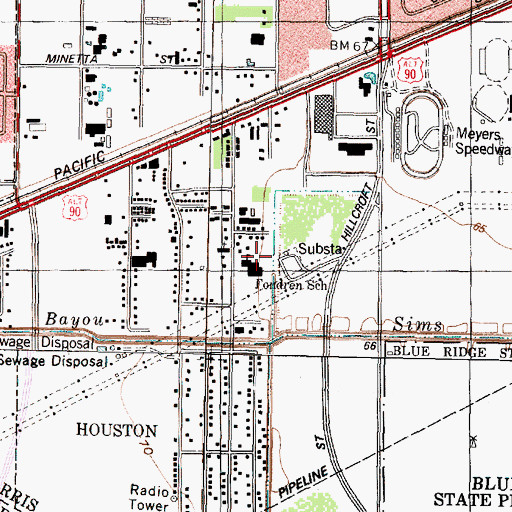 Topographic Map of Fondren School, TX